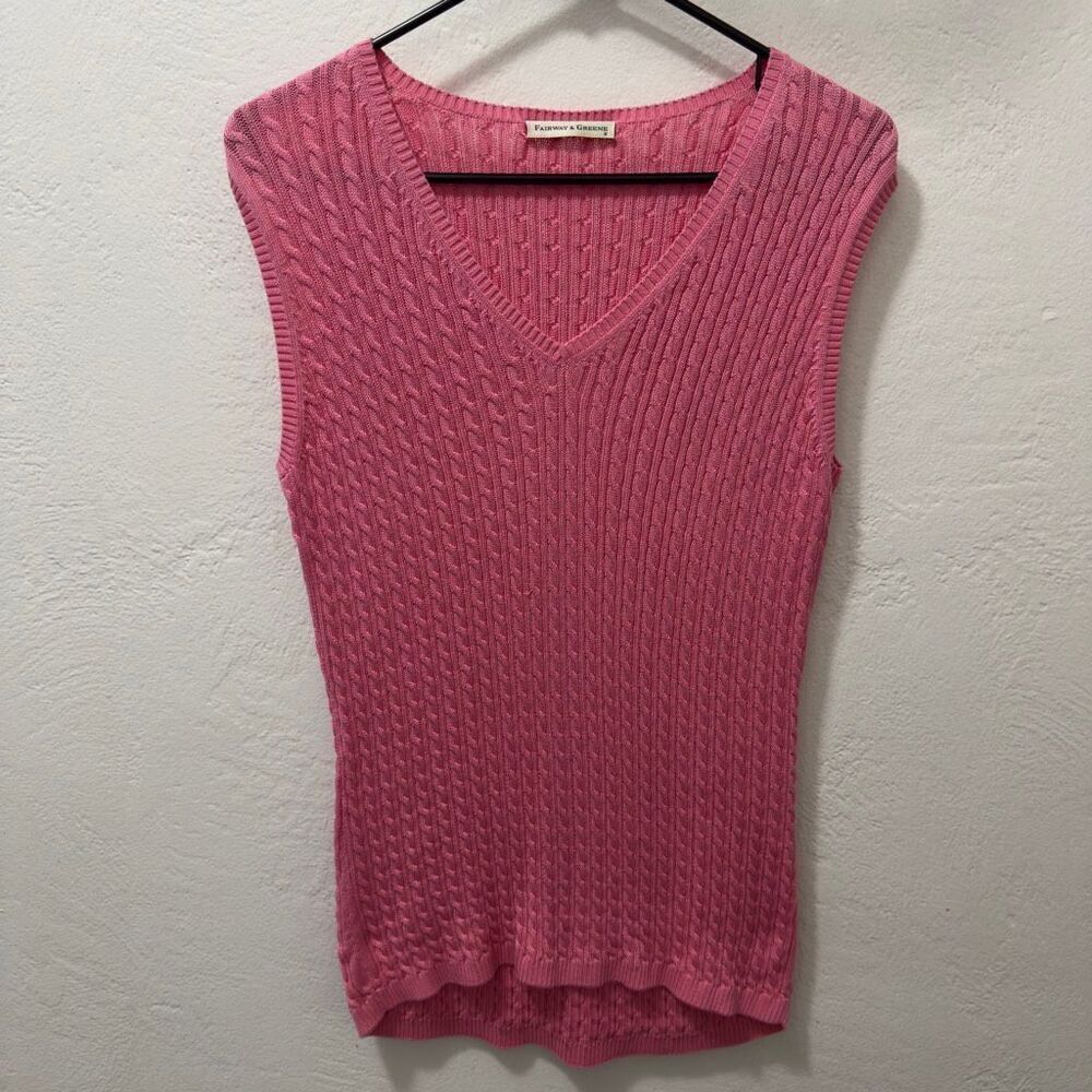 Vintage 90s Pink Cable Knit Stretchy V-Neck Sweater Vest M